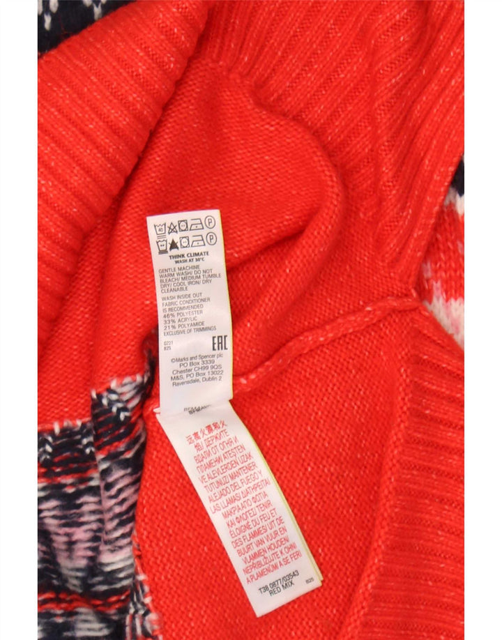 Marks & Spencer Damski sweter z dekoltem w łódkę, UK 14, średni czerwony Fair Isle