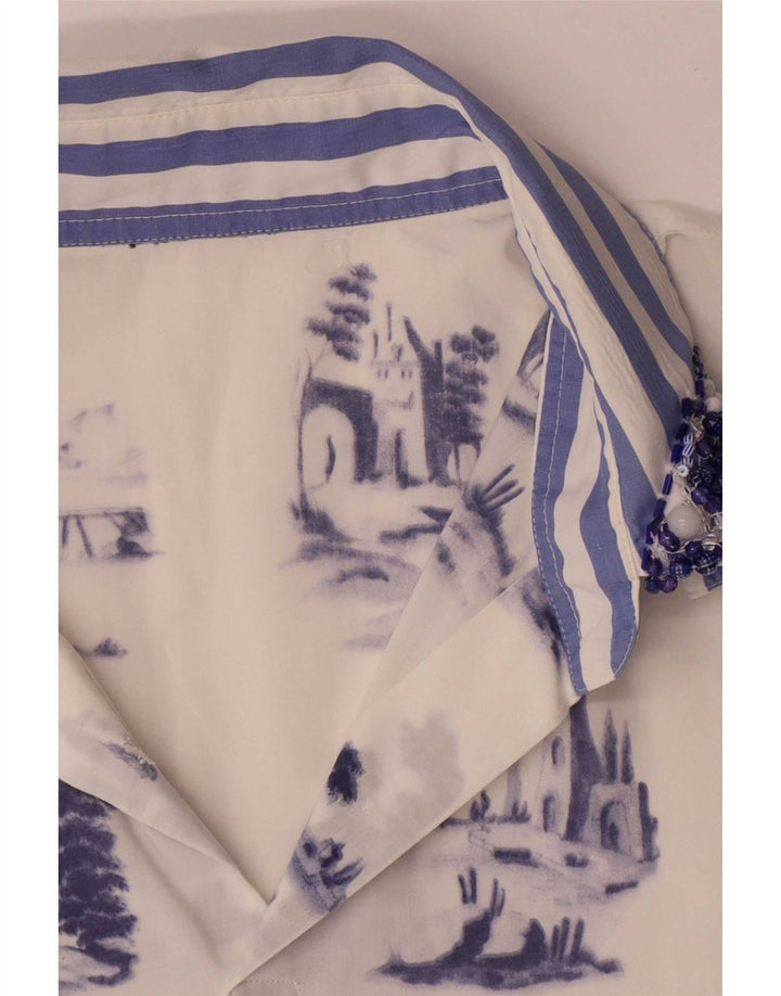 Damska bluzka w stylu vintage w abstrakcyjny wzór UK 16, duża biała