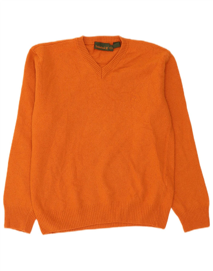 Męski sweter Timberland z dekoltem w kształcie litery V, średnia wełna pomarańczowa