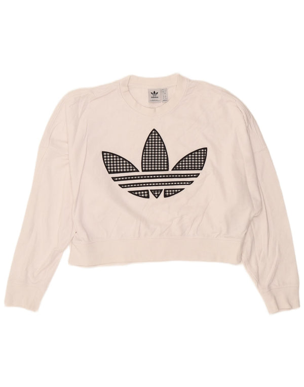 Damska bluza oversize ADIDAS Crop Graphic Jumper UK 8 Small White