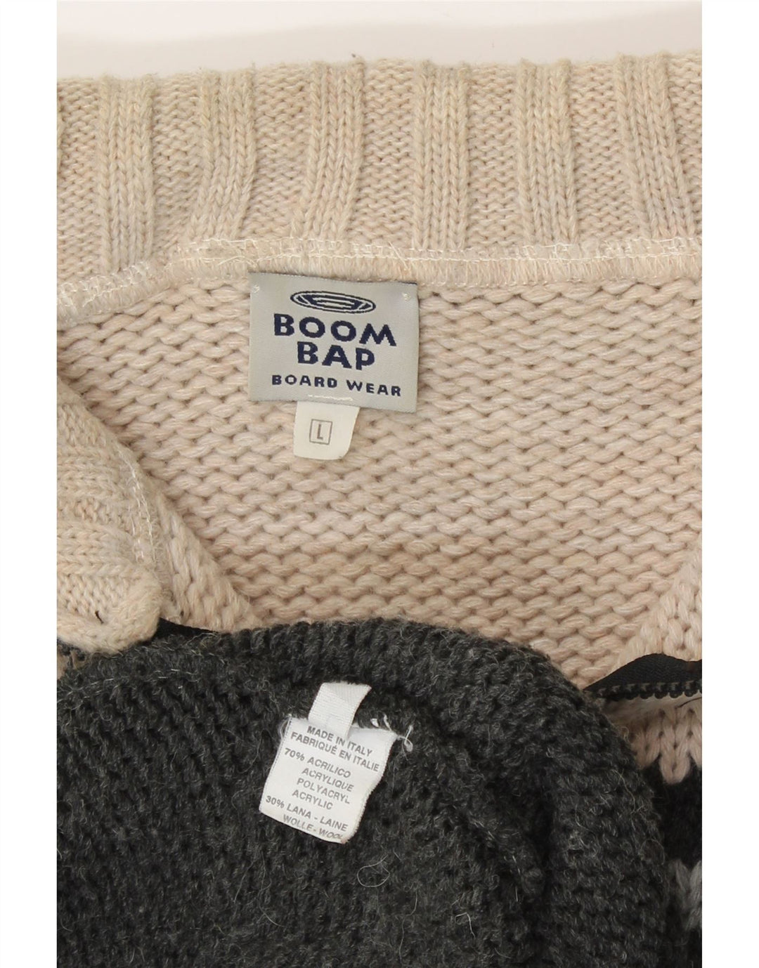 BOOM BAP Męski sweter rozpinany, duży, szary, geometryczny akryl