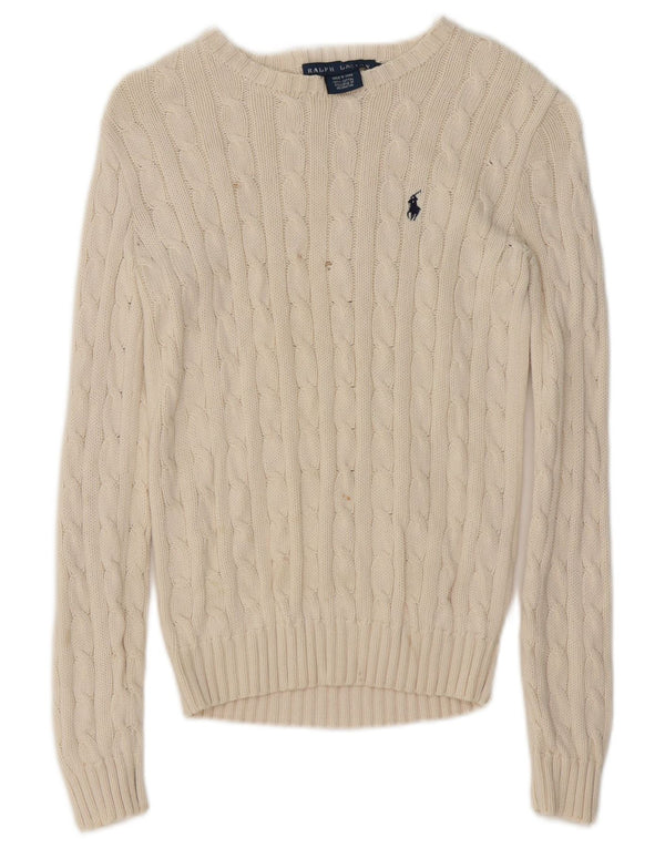 Damski sweter z dekoltem w łódkę Ralph Lauren UK 6 XS, biała bawełna
