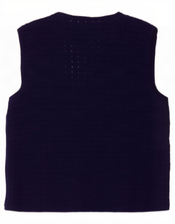 Vintage Womens Sleeveless Cardigan Sweater UK 16 Large Navy Blue