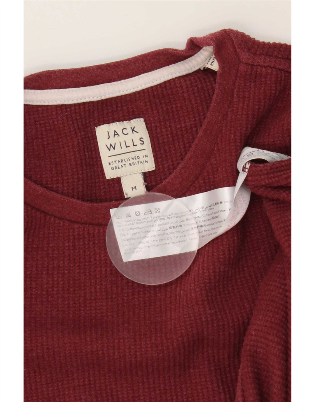 Jack Wills Męski top z długim rękawem, średnio bordowy, bawełniany