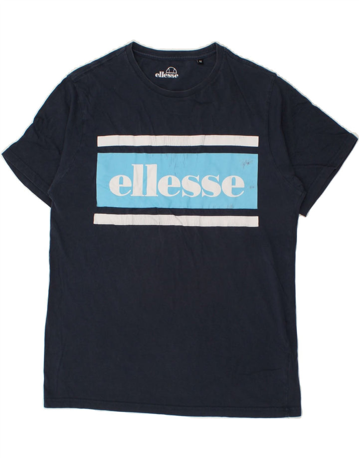 ELLESSE Mens Graphic T-Shirt Top Medium Navy Blue Cotton Vintage Ellesse and Second-Hand Ellesse from Messina Hembry 