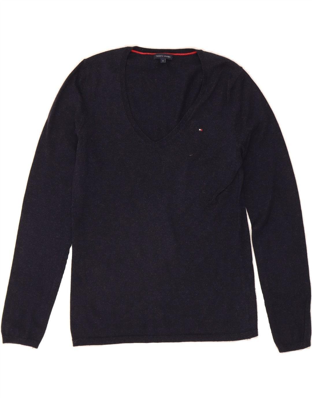 TOMMY HILFIGER Womens V-Neck Jumper Sweater UK 12 Medium Navy Blue Wool Vintage Tommy Hilfiger and Second-Hand Tommy Hilfiger from Messina Hembry 