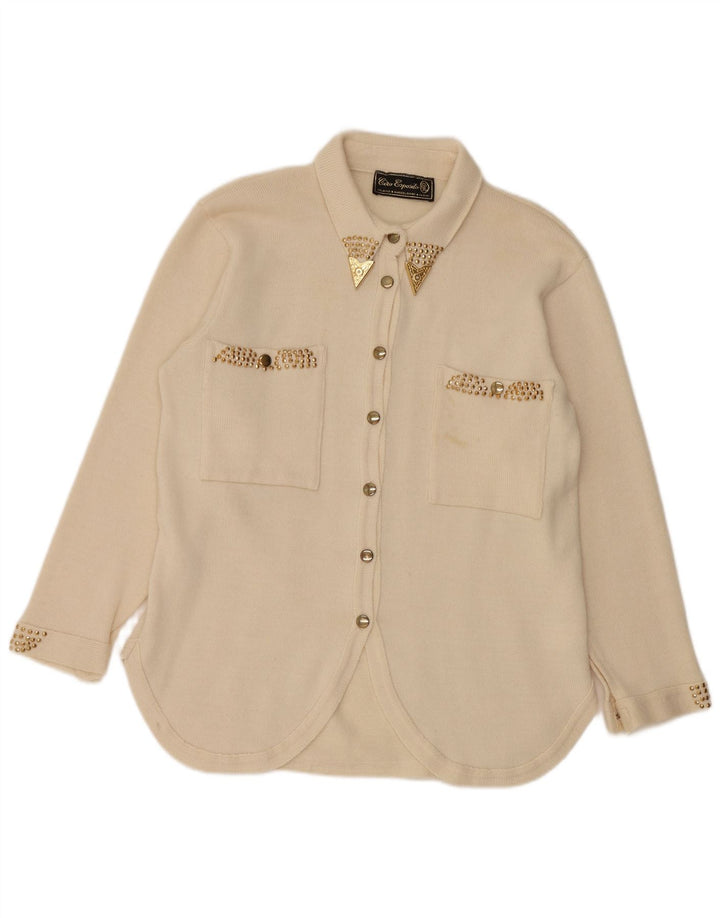 Damska bluzka koszulowa CIRO ESPOSITO UK 14, duża, wełniana w kolorze złamanej bieli