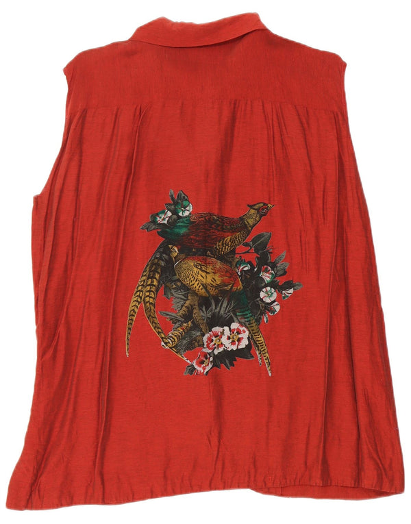 Damska bluzka bez rękawów z grafiką w stylu vintage, UK 18 XL, burgundowa