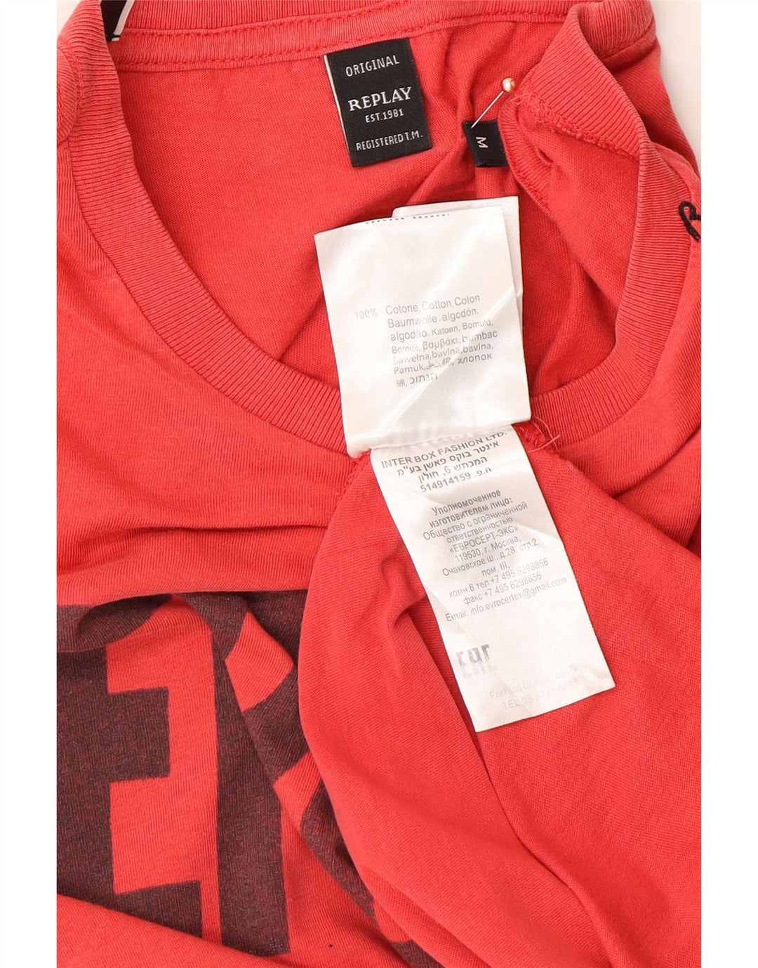 Męska koszulka z grafiką REPLAY, bawełniana, średnia czerwona