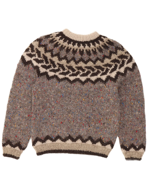 Sweter damski w stylu vintage z okrągłym dekoltem UK 8 Small Grey Fair Isle