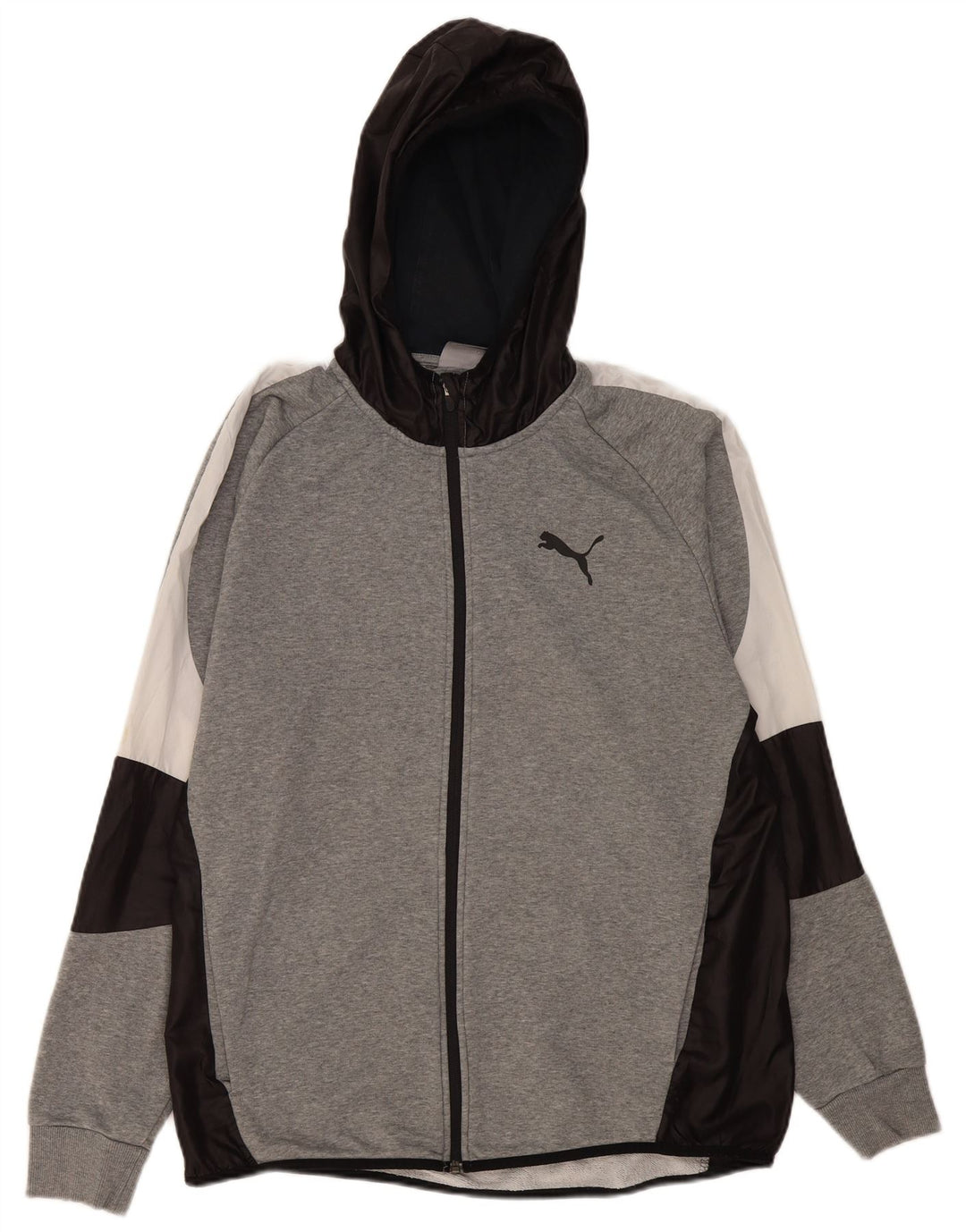 Męski sweter Puma z kapturem i zamkiem XL, szary, z blokami kolorów