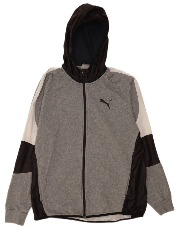 Męski sweter Puma z kapturem i zamkiem XL, szary, z blokami kolorów