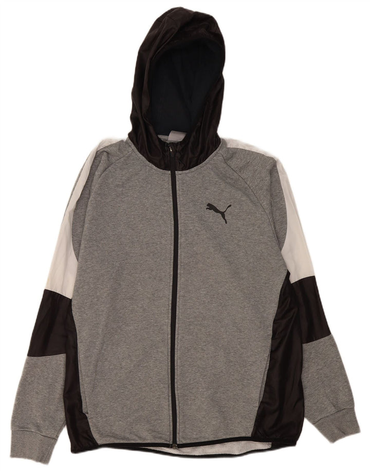 Męski sweter Puma z kapturem i zamkiem XL, szary, z blokami kolorów