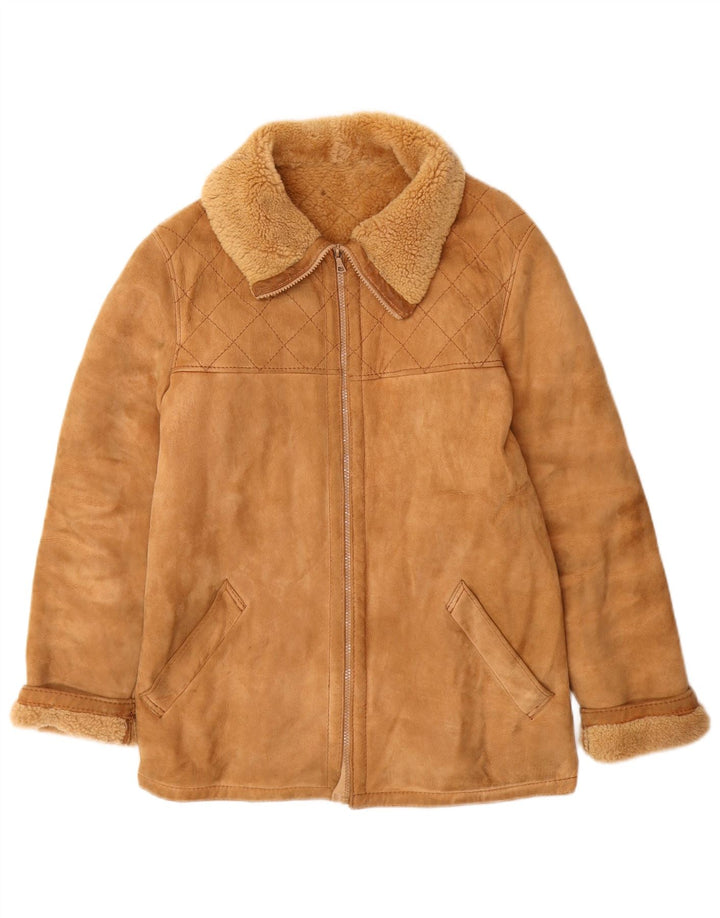 Vintage damska kurtka shearling IT 46 duża beżowa skóra