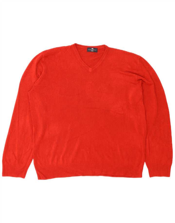Męski sweter Marks & Spencer Blue Harbor z dekoltem w kształcie litery V, 2XL, czerwony akryl