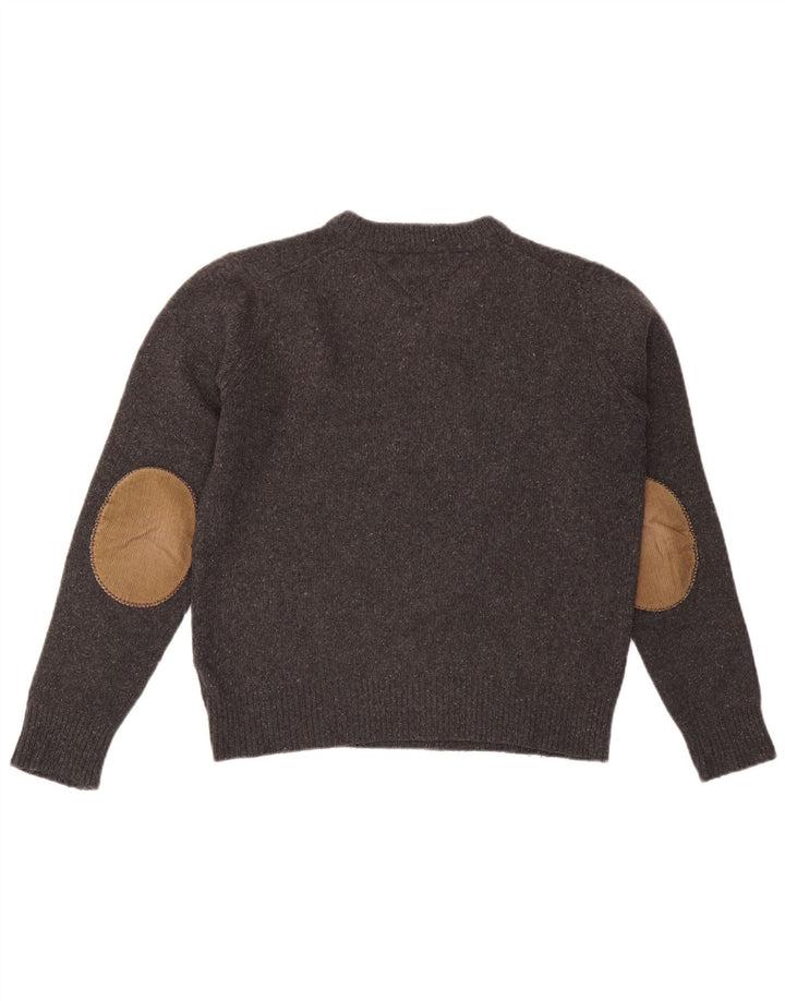 Męski sweter Tommy Hilfiger z dekoltem w kształcie litery V, średnioszary, wełniany w cętki