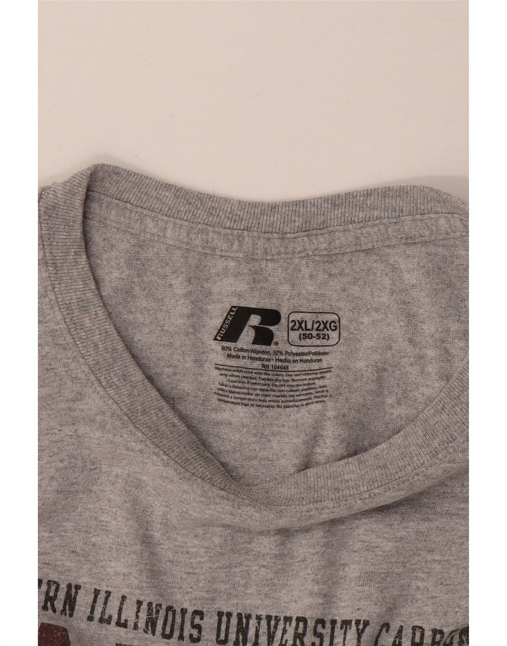 Męski T-shirt z grafiką RUSSELL ATHLETIC Salukis, 2XL, szara bawełna