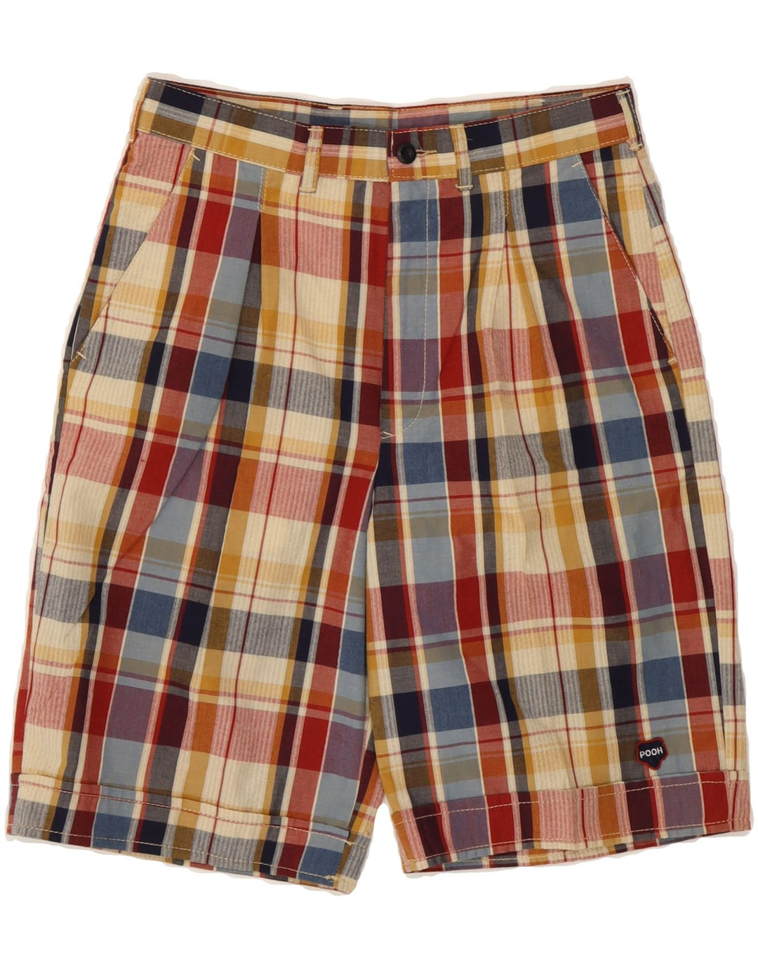 POOH Mens Chino Shorts W26 XS Multicoloured Check Polyester Vintage Pooh and Second-Hand Pooh from Messina Hembry 
