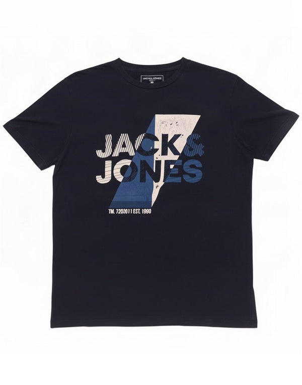 Jack & Jones Mens Graphic T-Shirt Top Large Navy Blue Cotton