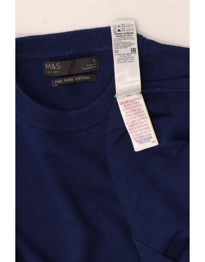 Marks & Spencer Męski sweter z okrągłym dekoltem, mały, niebieski, bawełniany
