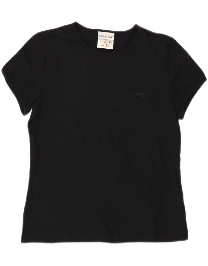 REEBOK Womens Crop T-Shirt Top UK 12 Medium Black Cotton