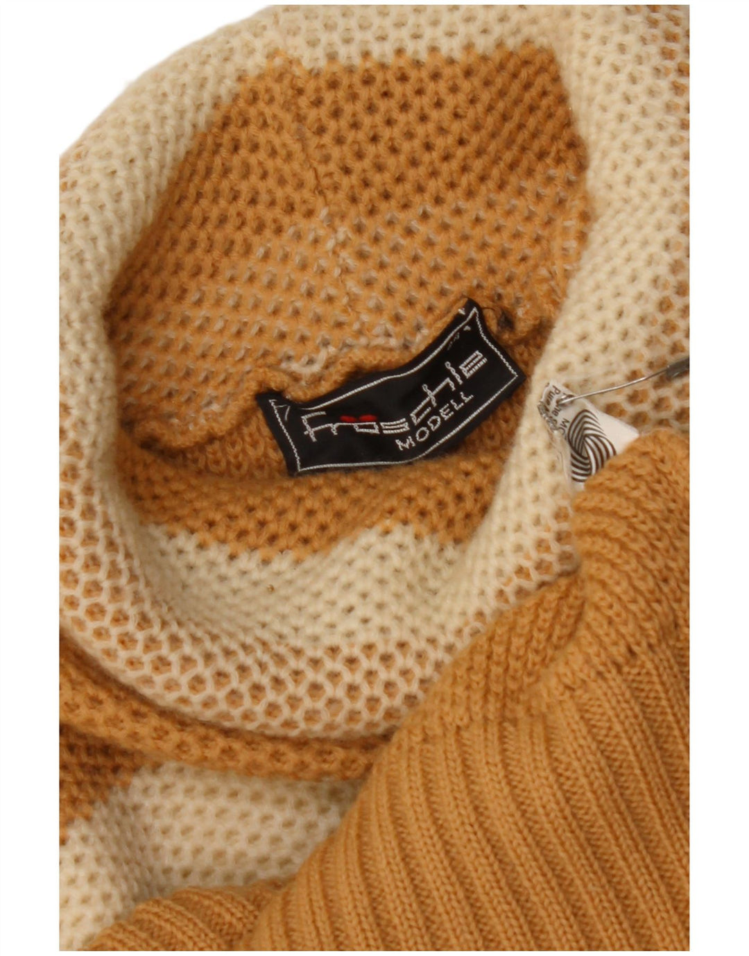 Damski sweter z golfem VINTAGE IT 44 w średnie beżowe paski