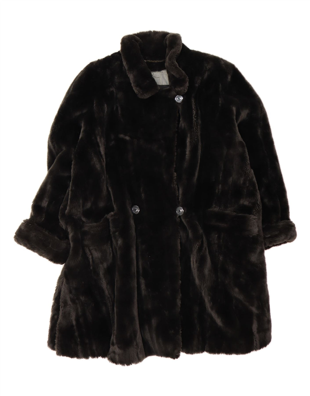THOMAS ALBRECHT Womens Faux Fur Overcoat EU 40 Medium Black Modacryl Vintage Thomas Albrecht and Second-Hand Thomas Albrecht from Messina Hembry 