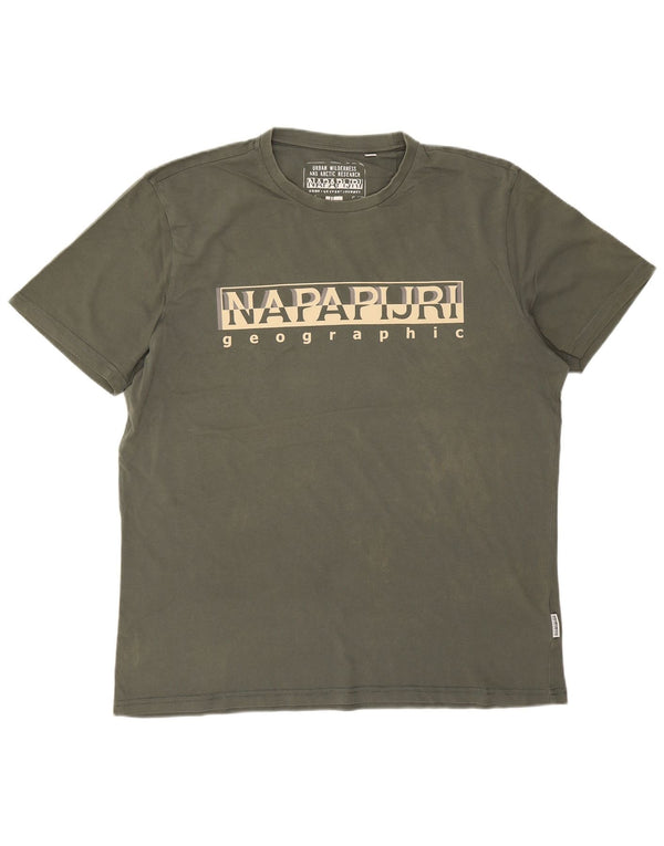 Męski T-shirt z grafiką Napapijri Top 2XL, bawełna khaki, logo