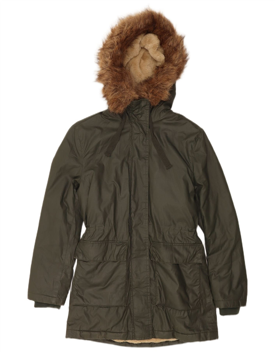 Marks & Spencer Damska oversize'owa woskowana kurtka z kapturem UK 8 Small Khaki