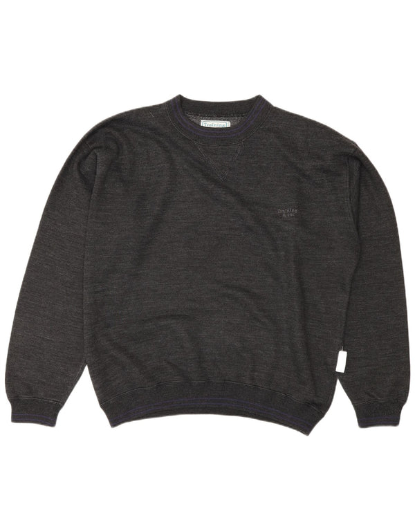 Sweter męski w stylu vintage, duży, szary, bawełniany