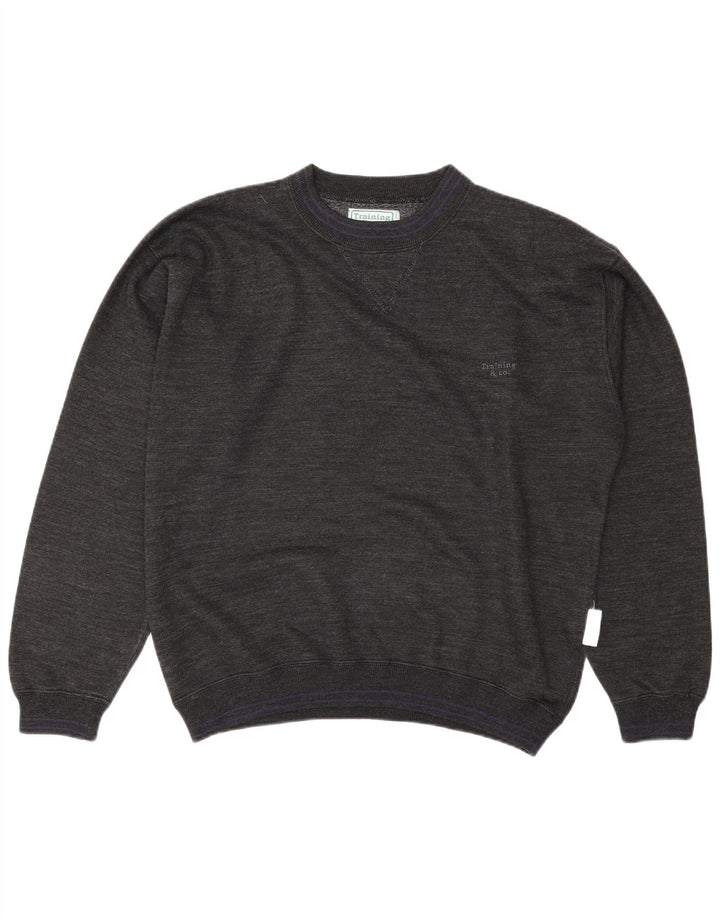 Sweter męski w stylu vintage, duży, szary, bawełniany
