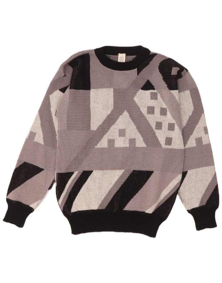 Męski sweter z okrągłym dekoltem w stylu vintage IT 48 Średni szary, geometryczny akryl