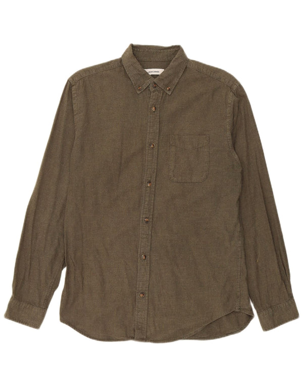Koszula flanelowa męska Jack & Jones, średnia, bawełniana khaki