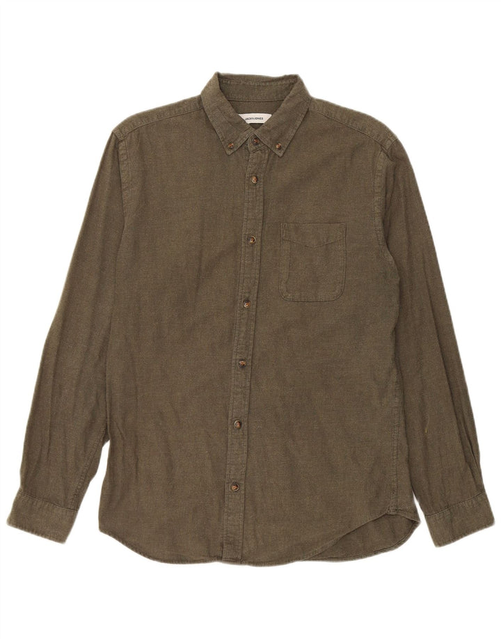 Koszula flanelowa męska Jack & Jones, średnia, bawełniana khaki