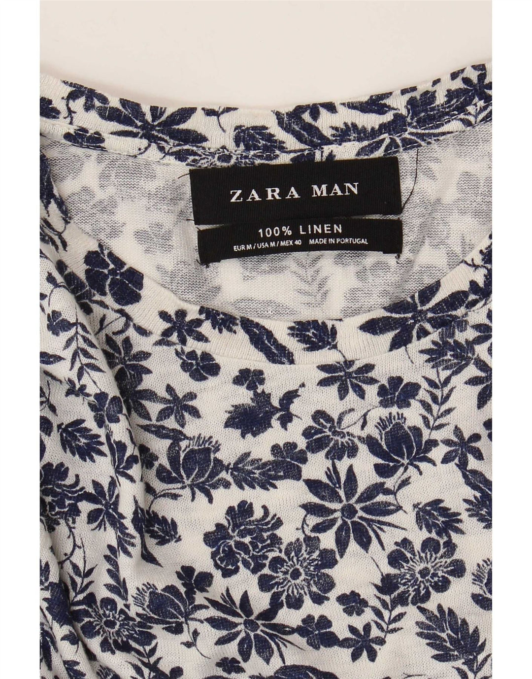 Męski t-shirt Zara, średniej wielkości biała, lniana tkanina w kwiaty