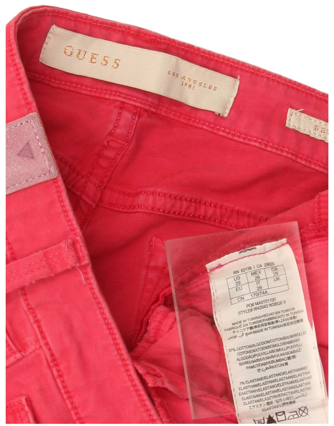 Damskie spodnie typu slim casual GUESS W29 L28 Różowa bawełna