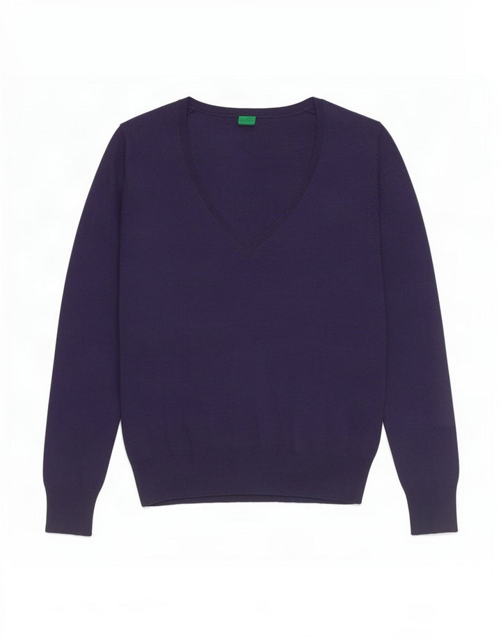 Sweter damski Benetton z dekoltem w kształcie litery V, UK 8, mały, granatowy