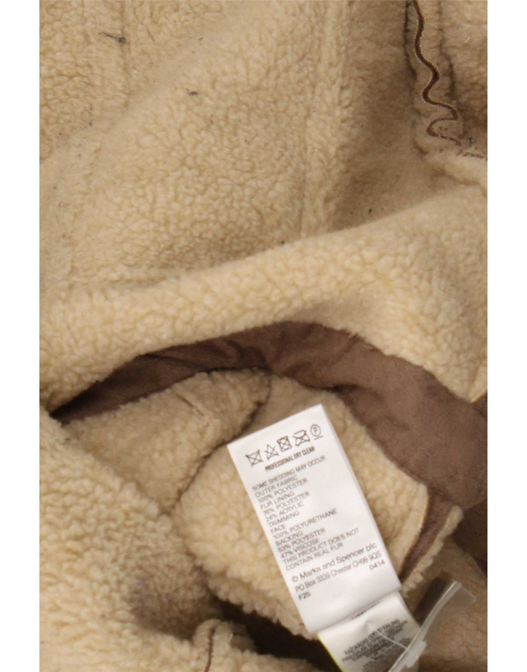 Marks & Spencer Damska kurtka Sherpa UK 16, duża, brązowa, poliester