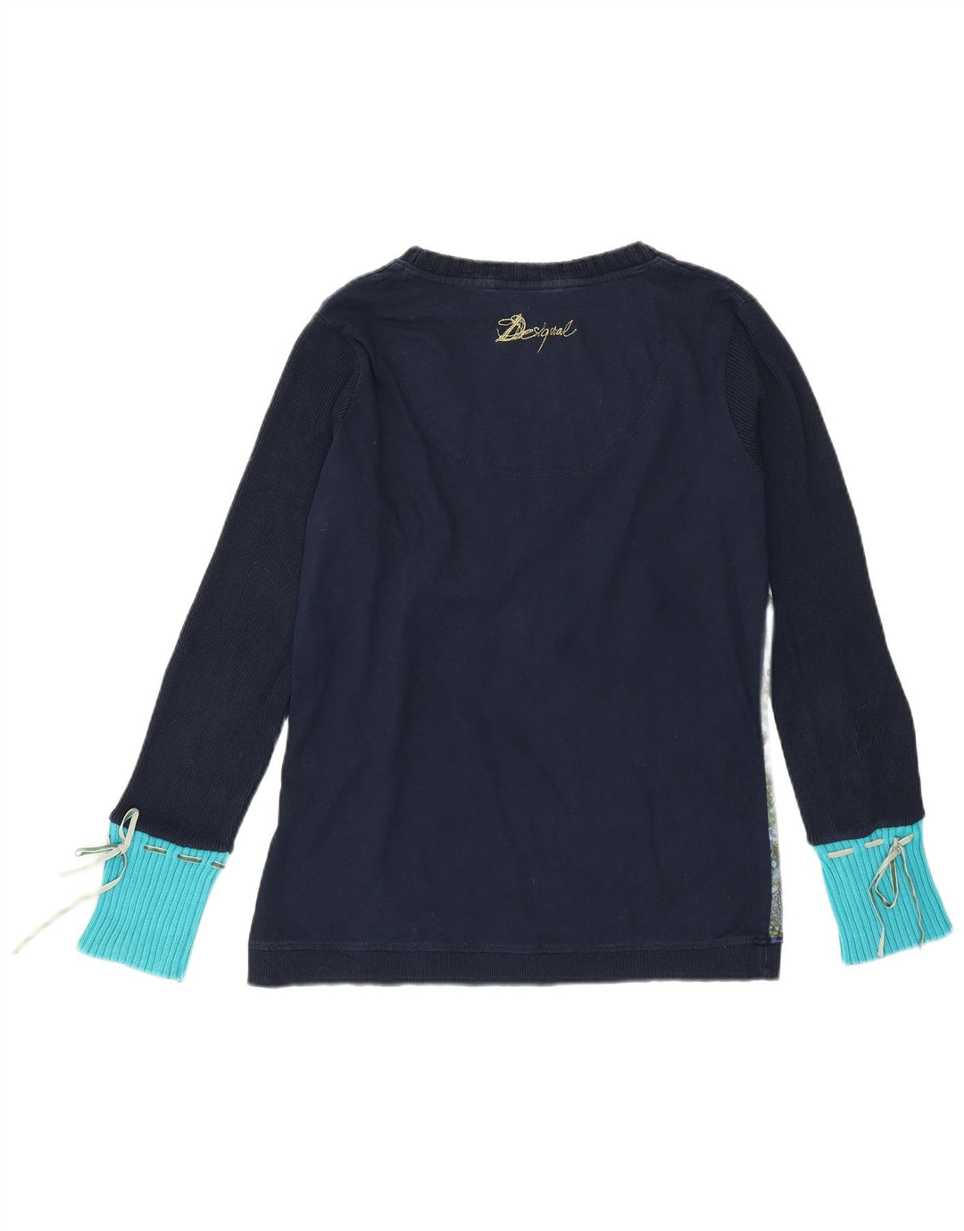 Damski graficzny top DESIGUAL z długim rękawem UK 14, duży, niebieski w kwiaty