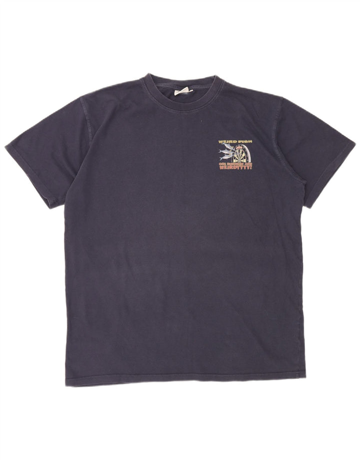 Męska koszulka graficzna WEIRD FISH Top XL, granatowa, bawełniana