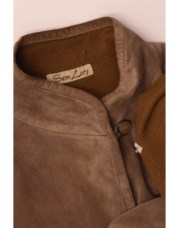 Vintage damski oversize'owy zamszowy płaszcz UK 14 średni beż