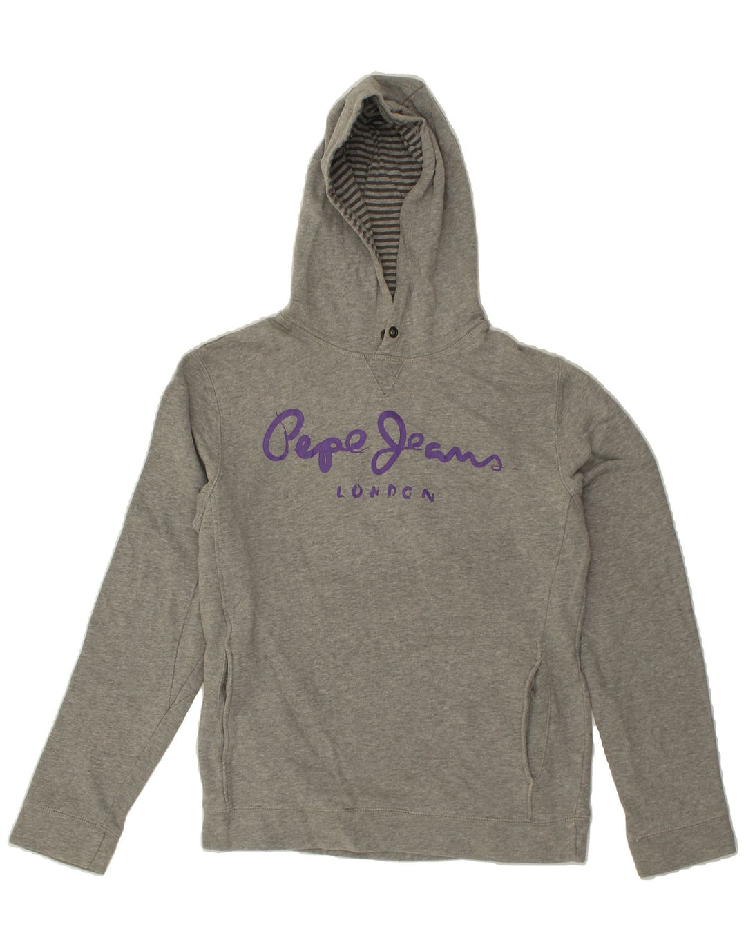 PEPE JEANS Mens Graphic Hoodie Jumper Small Grey | Vintage PEPE Jeans | Thrift | Second-Hand PEPE Jeans | Used Clothing | Messina Hembry 