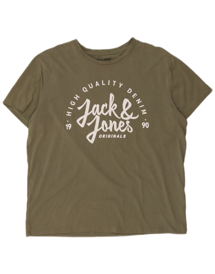 Męski T-shirt z grafiką JACK & JONES, 2XL, bawełna khaki