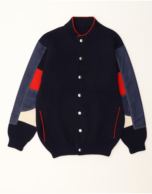 Sweter męski w stylu vintage, średni granatowy, blok kolorów
