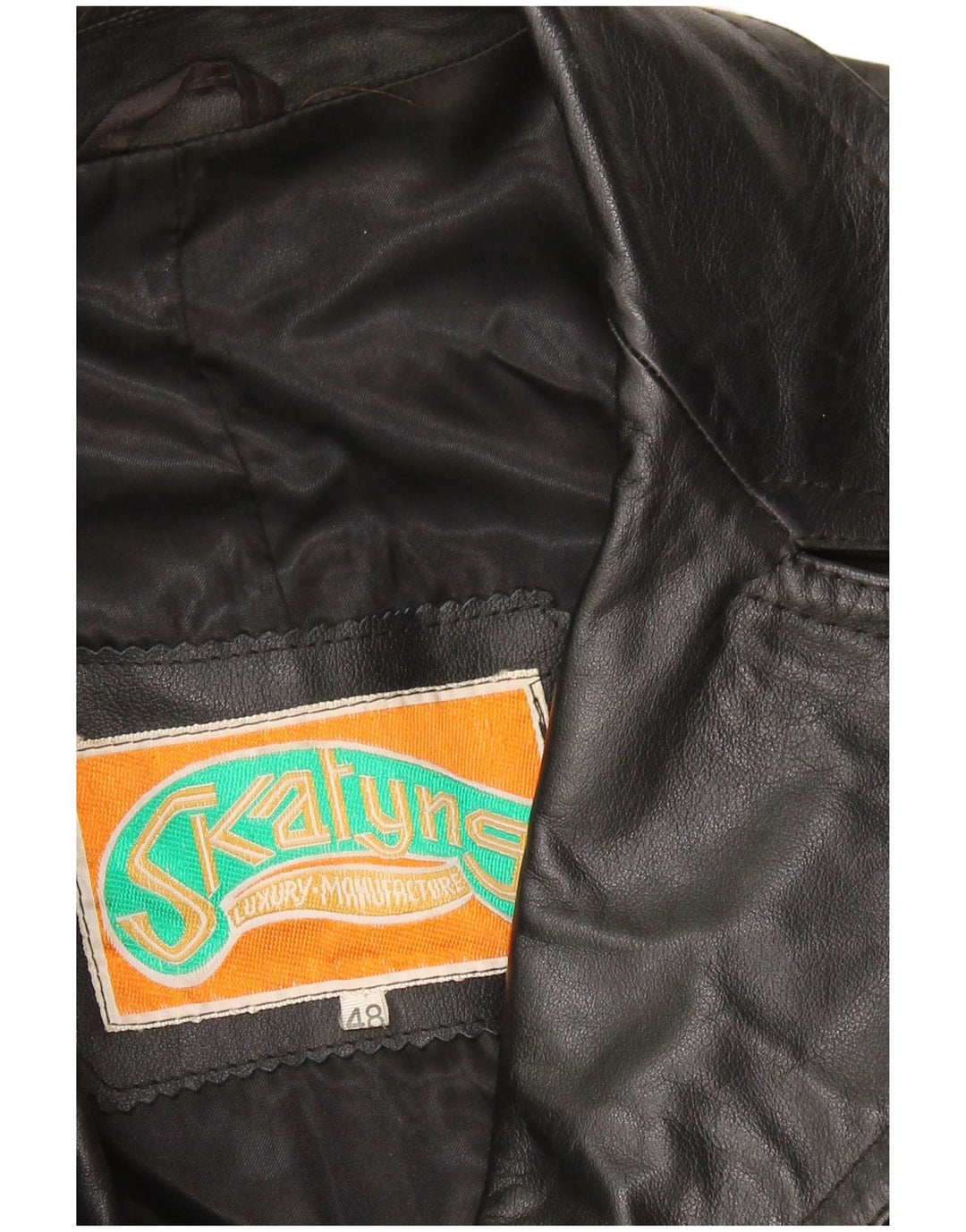 Męski płaszcz skórzany VINTAGE IT 48 Średniej czarnej skóry