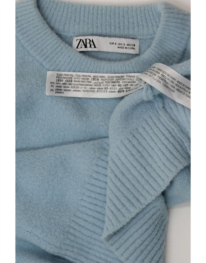 Damski sweter ZARA z okrągłym dekoltem UK 10, mały, niebieski nylon