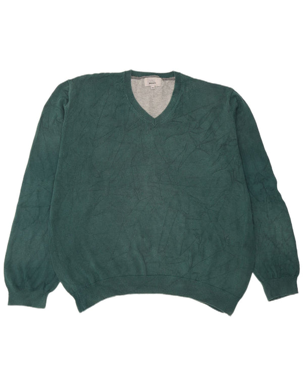 Męski sweter Marks & Spencer o regularnym kroju z dekoltem w kształcie litery V, 2XL, zielony, bawełniany