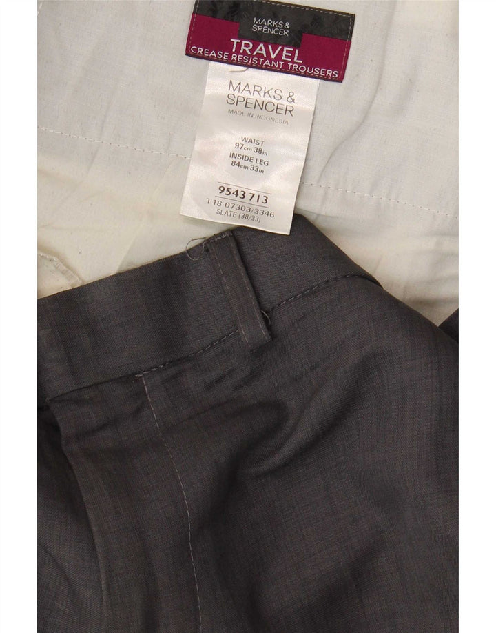 Marks & Spencer Męskie proste spodnie chino W38 L33 Szary poliester