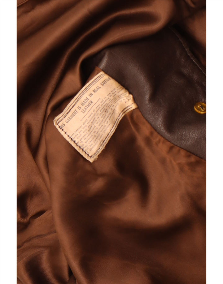 Vintage damska zamszowa kurtka UK 10, mała brązowa skóra