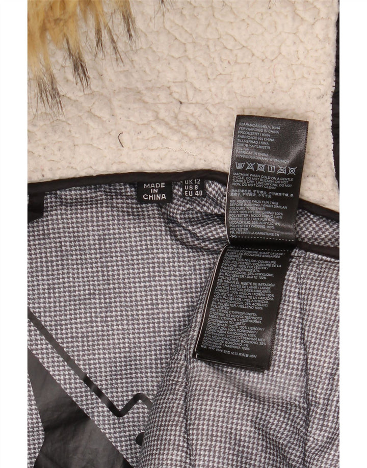 Damski ocieplany płaszcz z kapturem Superdry UK 12, średni czarny nylon